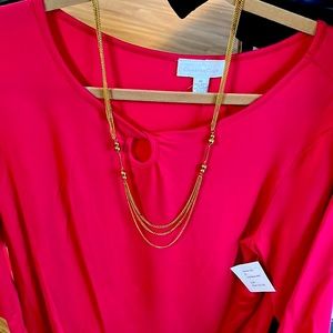 Vintage Gold tone 3 chain with beads long 16” long.